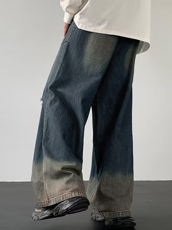 Vaqueros sueltos rasgados ombré para hombre-1