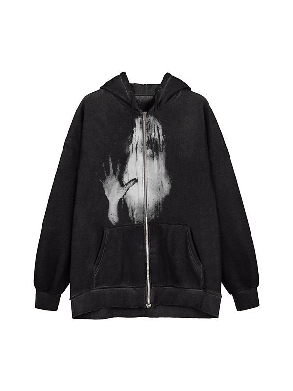 Sudadera con capucha extragrande con cremallera y estampado abstracto callejero-1