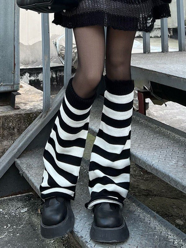 Calentador de piernas de punto a rayas en contraste-1